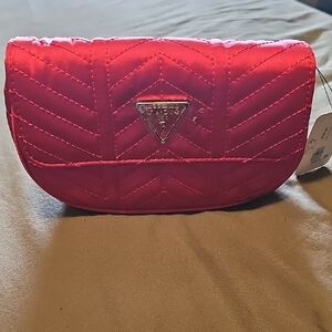Guess Pink Quilted Cosmetic Bag with Chevron Design